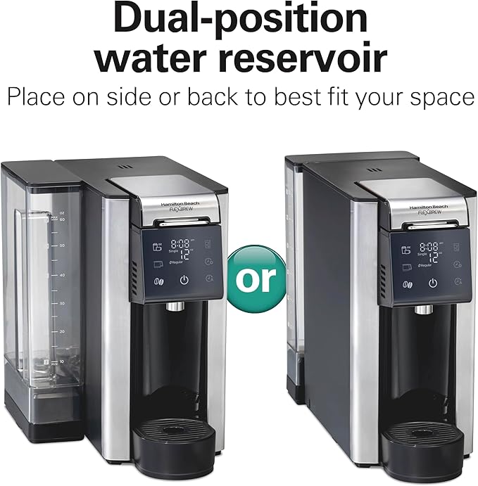 Hamilton Beach FlexBrew Advanced 5-in-1 Programmable 12 Cup Drip and Single Serve Hot & Iced Coffee Maker with Movable 60oz. Water Reservoir, Use Pod Packs and Grounds, Fast Brewing, Black (49924)
