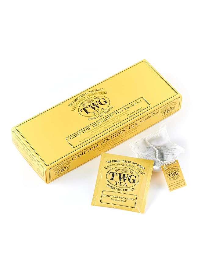 TWG Tea | Comptoir Des Indes Tea | Black Tea | Masala Chai & Spices | 15 Hand Sewn Cotton Teabags | Gift Set