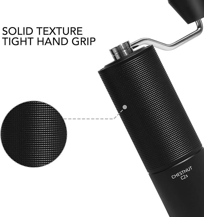 TIMEMORE Chestnut C2S Manual Coffee Grinder Stainless Steel S2C Conical Burr Coffee Grinder, Capacity 25g Hand Coffee Bean Grinder, Double Bearing Positioning, Black