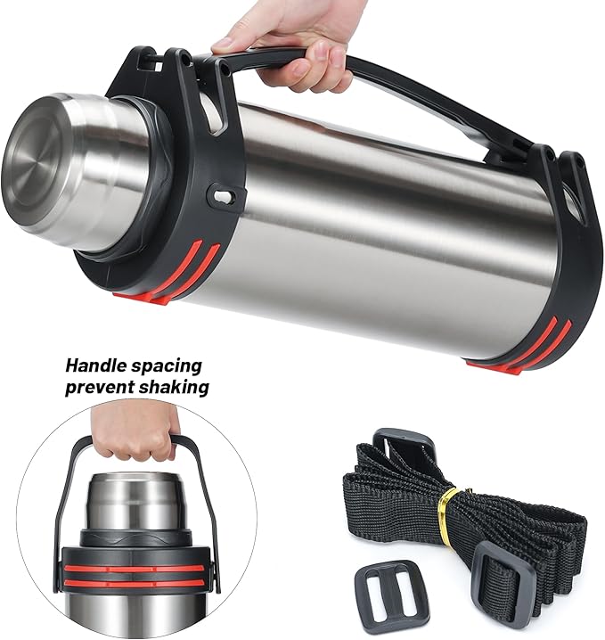 Large Thermosflask- 202oz Stainless Steel Insulated Bottle for Travel with BPA Free Cup - 6L Oversized Vacuum Insulated Thermoses with Handle and Strap for Hot & Cold Drinks(Silver)