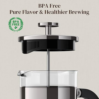 Veken French Press Coffee Maker 21oz 0.6 L, Heat Resistant Thickened Borosilicate Glass,Stainless Steel Brewer,Single Serve Small Pot, Cold Brew Cafetera Teapot for Kitchen Travel Camping, Dark Pewter