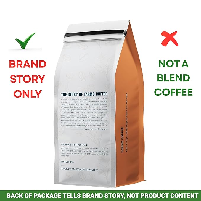 TARMO - WARM UP | Low Acid 100% ROBUSTA Whole Bean Coffee | Specialty Vietnamese Coffee | Single Origin Medium Roast Coffee Beans | 12 Oz Bag