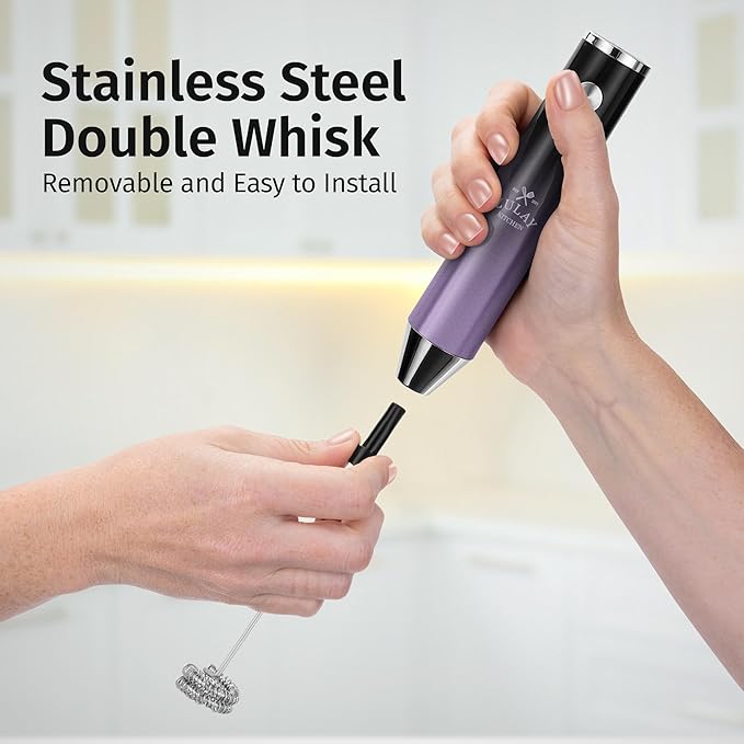 Zulay Kitchen Lux Rechargeable Milk Frother Handheld - Powerful 2-Speed Motor, Fully Waterproof, 2000mAh Battery - Drink Mixer For Latte, Cappuccino, Matcha, Protein Powder - Galaxy