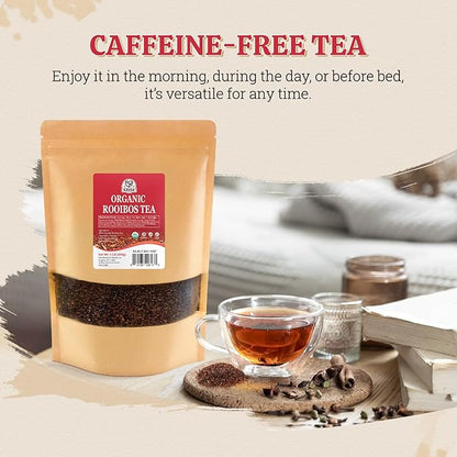 52USA Organic Rooibos Tea, 1 LB, Red Rooibos Loose Leaf Tea, Naturally Caffeine-Free, Pure South African Red Bush Herbal Tea, Non-GMO, USDA Organic