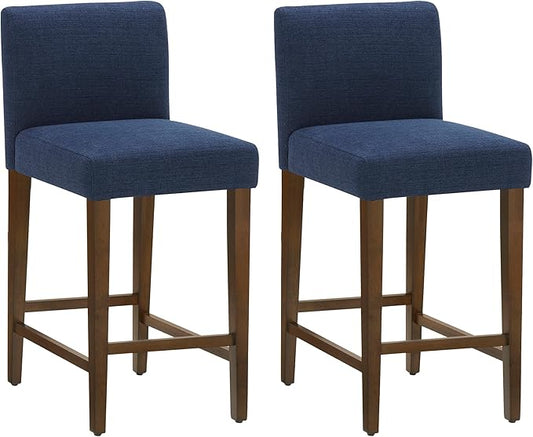 CHITA Counter Height Bar Stools Set of 2, 27" H Seat Height Upholstered Barstools, Fabric in Midnight Blue