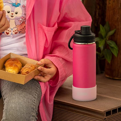 koodee Insulated Water Bottle, 18 oz Stainless Steel Double Wall Vacuum Wide Mouth Sport Bottle with Leakproof Spout Lid (Rose Red)