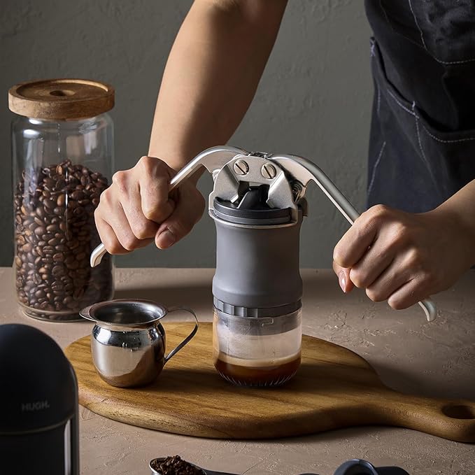 Leverpresso V4 Portable Lever Espresso Maker – Manual Espresso Machine with 51mm Ridgeless Filter Basket, Double Shot, Non-Pressurized, Perfect for Camping & Travel – by HUGH (Non- pressurized Filter)