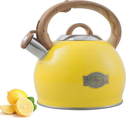 Tea Kettle for Stovetop, 2.7 Quart Loud Whistle Stovetop Teapots,Food Grade Stainless Steel Tea kettles for Stove Top with Anti-hot Ergonomic Handle,Suitable for All Heat Sources,Yellow