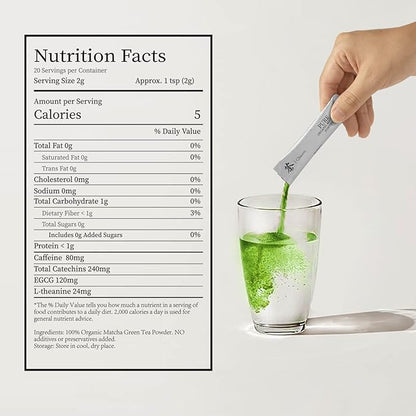Chaism Ceremonial Grade Matcha Green Tea Powder - 20 Single Serve Packets, Premium First Harvest USDA Organic Gluten-Free Vegan, 100% Pure (20 Packets)
