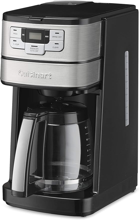 Cuisinart Automatic Grind and Brew 12-Cup Coffeemaker with 1-4 Cup Setting and Auto-Shutoff, Black/Stainless Steel, DGB-400NAS