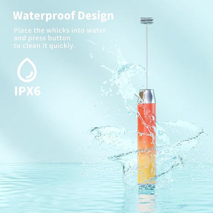 Maestri House Rechargeable Milk Frother with Stand, LunaFro Handheld Electric Foam Maker Waterproof Detachable Stainless Steel Whisk Drink Mixer Foamer for Lattes, Cappuccino