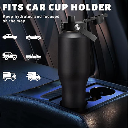 40 oz Water Bottle with Straw That Fits in Car Cup Holder, Cold 48H Hot 24H, Leakproof Stainless Steel Flasks Thermo Jug, Paracord Handle, Carry Pouch with Shoulder Strap