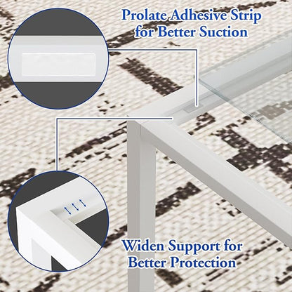 Glass Coffee Table, Square Coffee Table for Living Room, Modern Simple Center Table for Office, Home, Small Space, Clear Tempered Glass with Sturdy Metal Frame, 27 x 27In, White