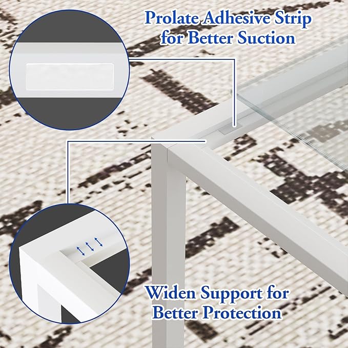 Glass Coffee Table, Square Coffee Table for Living Room, Modern Simple Center Table for Office, Home, Small Space, Clear Tempered Glass with Sturdy Metal Frame, 27 x 27In, White