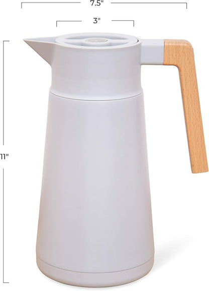 Hastings Collective Thermal Coffee Carafe 68 Oz - Large Stainless Steel Insulated Carafe - 2 Liter Double Walled Vacuum Thermos Coffee and Beverage Dispenser with Tea Infuser and Strainer (Gray)