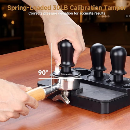 Coffee Tamper 58.35mm - with Sound Feedback 30lb Spring-Loaded Tamper Barista Espresso Tamper Anti-Tilt Base, Ergonomic Handle, 304 Stainless Steel