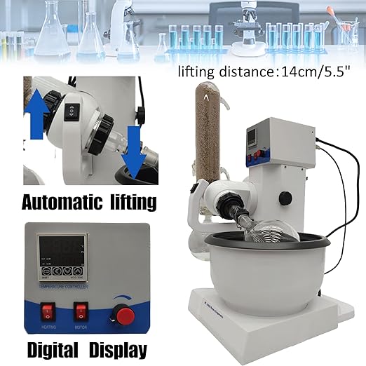 TECHTONGDA Rotary Evaporator with Automatic Lifting, 2L Lab Vacuum Evaporator, Laboratory Equipment Kit with Temperature LCD Display, Rotation Speed 20-200 RPM