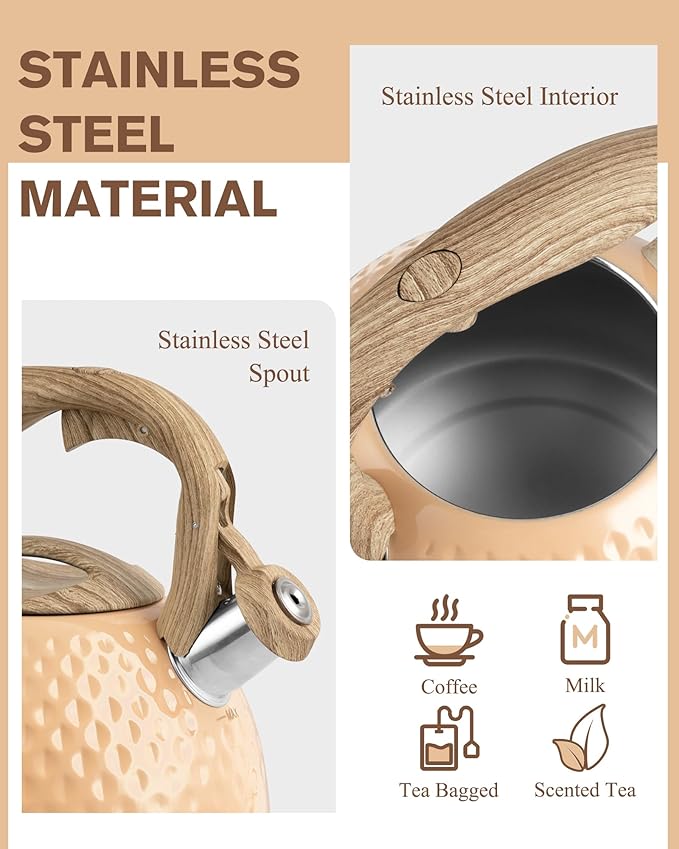 Tea Kettle,2.5 Quart Stovetop Tea Kettles Loud Whistle,Food Grade Stainless Steel Water kettles for Stove Top with Anti-hot Ergonomic Handle,Suitable for All Heat Sources