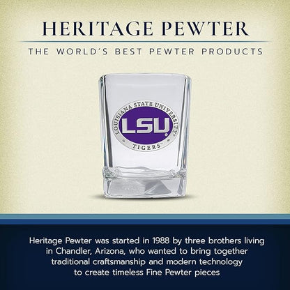 Heritage Pewter LSU Lousianna State University Square Shot Glass | Hand-Sculpted 1.5 Ounce Shot Glass | Intricately Crafted Metal Pewter Alma Mater Inlay