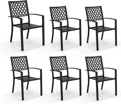 PHI VILLA Wrought Iron Patio Dining Chairs, Stackable Black Outdoor Patio Chairs Set of 6, Metal Patio Chairs, Support 300 LBS, Black