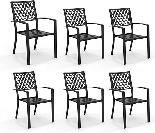 PHI VILLA Wrought Iron Patio Dining Chairs, Stackable Black Outdoor Patio Chairs Set of 6, Metal Patio Chairs, Support 300 LBS, Black