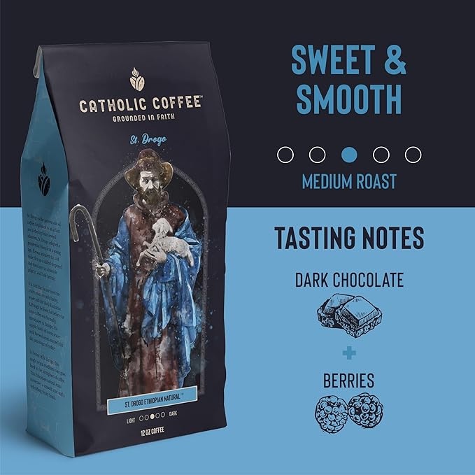 Catholic Coffee St. Drogo | Ethiopian Medium Roast Ground Coffee – Dark Chocolate & Berry Notes | 12oz Bag – Catholic Gift for Coffee Lovers (Pack of 2)