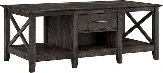 Bush Furniture Key West Coffee Table with Storage in Dark Gray Hickory