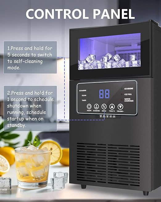 Commercial Ice Maker Machine 𝟏𝟐𝟎𝐋𝐛𝐬/𝐃𝐚𝐲, Undercounter Ice Makers 40Lbs Storage Bin and 45 Ice Trays, Outdoor Ice Maker Brushed Metal with Water Line, Ice Scoop, for Home, Bar, Party