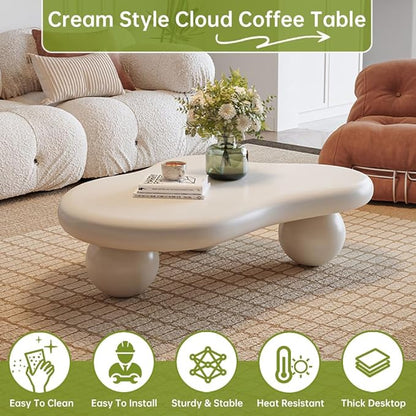 Cloud Coffee Table Modern Irregular Coffee Table Asymmetrical Unique Coffee Tables with 3 Bases for Living Room Farmhouse (B, 46")