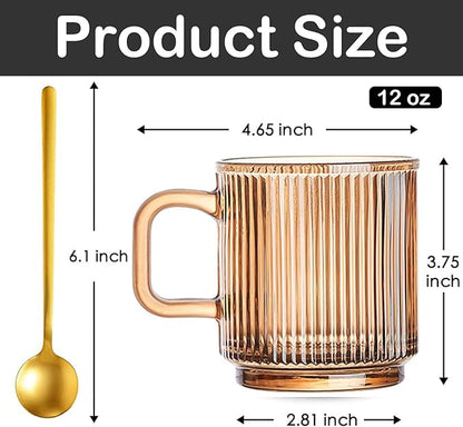 Glass Coffee Mug Espresso Cups for Coffee 12 oz Classical Vertical Stripes Glass Tea Cups Transparent Glasses for Latte Juice Chocolate Gift