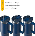 Load image into Gallery viewer, RTIC 40 oz Road Trip Tumbler Double-Walled Insulated Stainless Steel Portable Travel Coffee Mug Cup with Lid, Handle and Straw, Ceramic-Lined, Navy