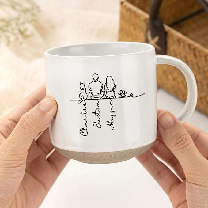 Custom Mug 12 oz Pet Character Silhouette – Personalized Coffee Mug with Line Art Name – Customized Gifts for Pet Owners
