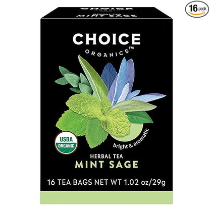 Choice Organic Teas Mint Sage Tea - Organic Herbal Tea - 16 Tea Bags (Pack of 1)