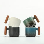 Load image into Gallery viewer, Porcelain Espresso Cups Set of 2, Small Tea Cups, 2 oz Ceramic Espresso Cups with Wooden Handle