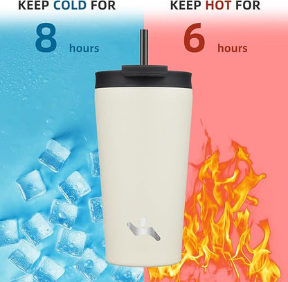 18 OZ Insulated Tumbler with Lid and 2 Straws Stainless Steel Water Bottle Vacuum Travel Mug Coffee Cup,Angel White