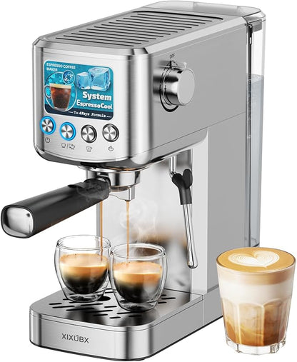 Espresso Machine 20 Bar with Milk Frother, Stainless Steel Coffee Maker with 42 oz Removable Water Tank for Cappuccino, Latte&Cold Brew, Home&Office, Silver