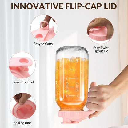 Glass Pitcher with Lid, 64 OZ Mason Jar Pitcher Double Leak Proof, 2 Quart Breast Milk Storage Containers for Fridge, Wide Mouth Glass Jar for Sun Tea, Juice, Cold Brew Coffee