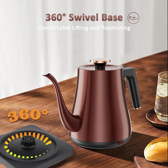 Gooseneck Electric Kettle 1.0L, 1000W Rapid Boil In 4 Min, Stainless Steel Tea Kettle, Pour Over Coffee Kettles For Office/Tea/Travel/Kitchen, Auto Shut-Off, Vintage Copper Color, BPA-Free