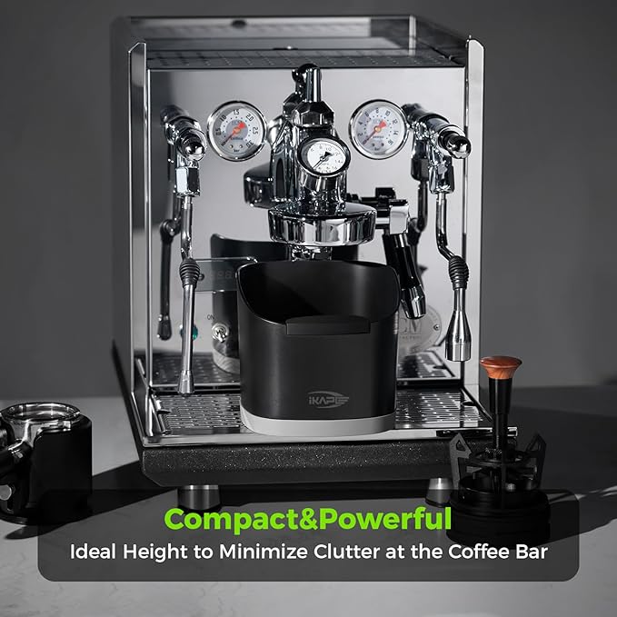 IKAPE Espresso Knock Box for Coffee Grounds, Barista Tool Enhanced for Better Manipulation - Black Espresso Machine Coffee Puck Disposal Box