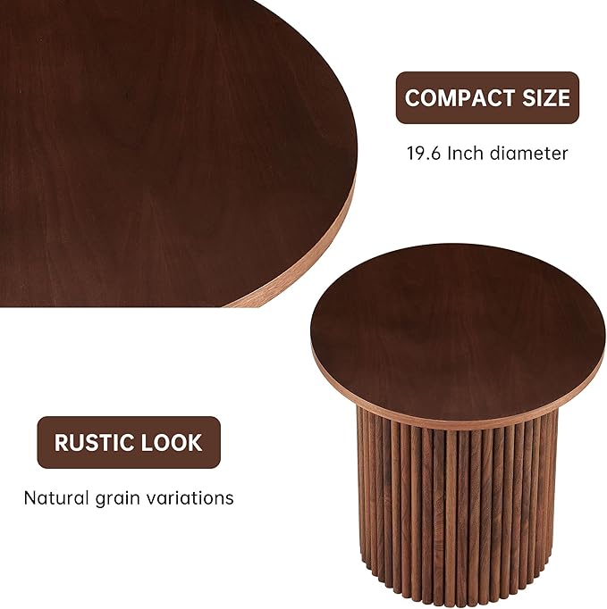 NORDICANA Single Accent Side Table for Living Room, 19.6 Inch Wide 19.6 Inch Tall Walnut Color Round End Table for Sofa, Accent Chair, Manufactured Wood Top with Walnut Veneer