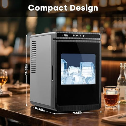 Countertop Ice Maker Machine, 3pcs in 27 Mins, 160pcs/Day, Large Square Ice Cubes for Cocktails, Whiskey & Bourbon, Portable Ice Maker with Basket and Scoop, Auto-Cleaning for Home/Bar/Party (Black)