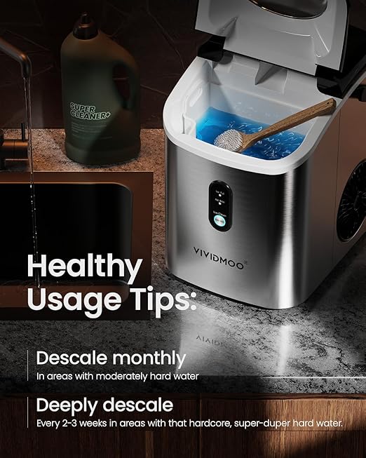 Nugget Ice Maker Countertop, 34lbs/24H Pebble Ice Machine, Self-Cleaning Sonic Ice Maker with Basket & Scoop, Compact Pellet Ice Maker for Home/Office/Kitchen/RV/Party, Stainless Steel