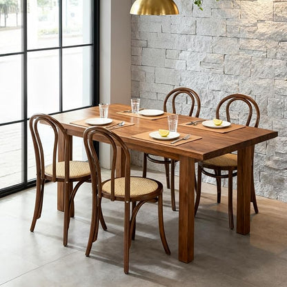 Kmax Vintage Dining Chairs Set of 4, Thonet Soild Wood Rattan Dining Room Chairs Armless French Country Kitchen Chairs for Wedding Hotel Dessert Shop Cafe, Walnut