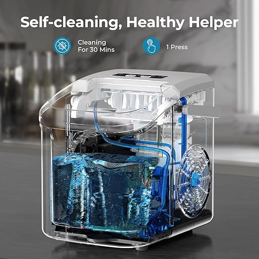 Countertop Ice Maker Machine, 8 Ice Cubes in 6 mins, 26lb/Day Bullet Ice with 2 Sizes- Portable Mini, Energy Saving & Basket/Scoop for Home/Party/Travel/Camping/Bar,Grey