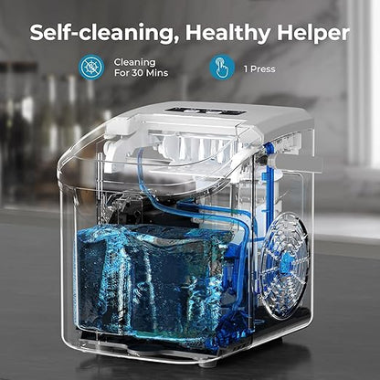 Countertop Ice Maker Machine, 8 Ice Cubes in 6 mins, 26lb/Day Bullet Ice with 2 Sizes- Portable Mini, Energy Saving & Basket/Scoop for Home/Party/Travel/Camping/Bar,Grey