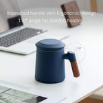 Load image into Gallery viewer, ZENS Tea Cup with Infuser and Lid for Loose Leaf Tea Steeper, 12oz Blue Ceramic Tea Mug with Fine Strainers, Wood Handle, Tea Lovers Gifts