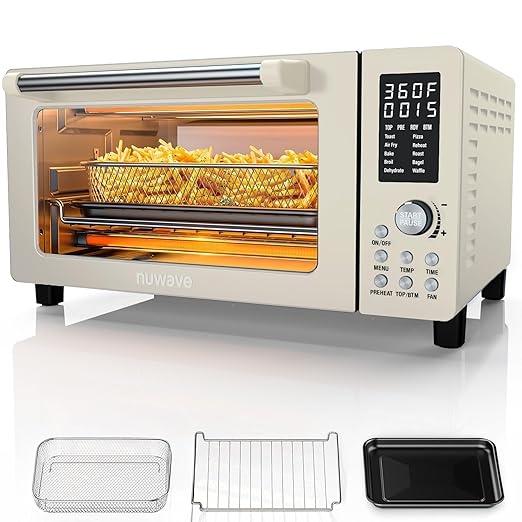 Nuwave Bravo Pro Convection Air Fryer Toaster Oven Combo, 2025 New and Improved, 10-in-1, 50°-450°F Temp Controls, Quick & Even Crisp Technology, 21Qt Capacity, Vanilla Cream, PFAS Free