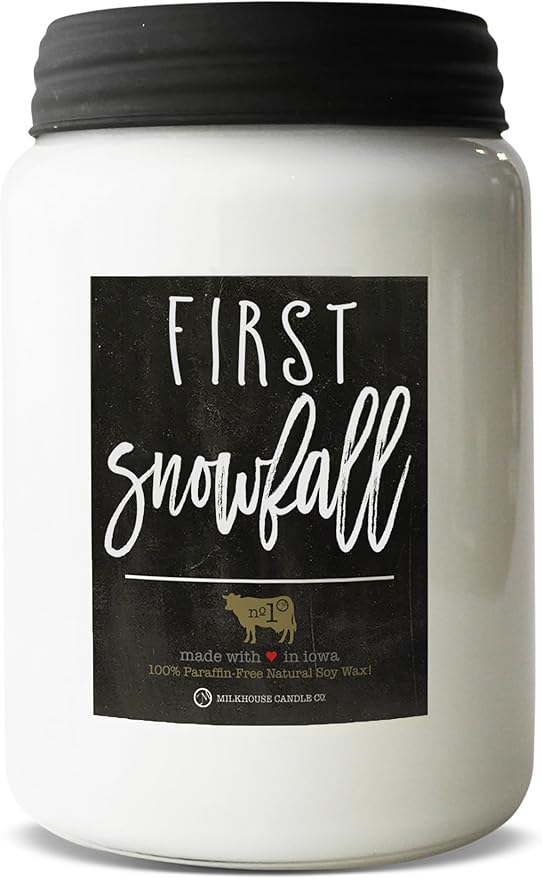 Milkhouse Candle Company - First Snowfall - 26oz Beeswax and Soy Candles - Farmhouse Collection - 100% Natural, Paraffin Free, with Premium Fragrance Oil, Glass Jars with Lids