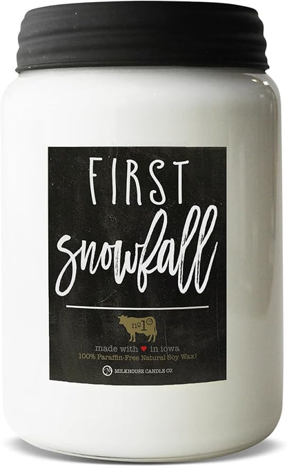 Milkhouse Candle Company - First Snowfall - 26oz Beeswax and Soy Candles - Farmhouse Collection - 100% Natural, Paraffin Free, with Premium Fragrance Oil, Glass Jars with Lids