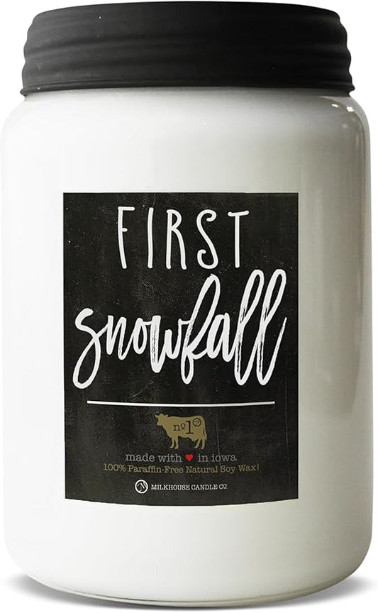 Milkhouse Candle Company - First Snowfall - 26oz Beeswax and Soy Candles - Farmhouse Collection - 100% Natural, Paraffin Free, with Premium Fragrance Oil, Glass Jars with Lids